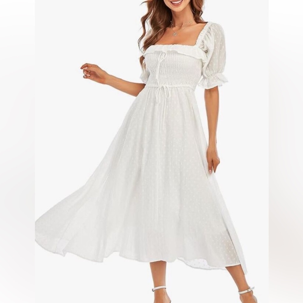 Elegant White Smocked Milkmaid Dress